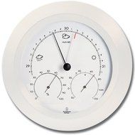 Weather Station - Aneroid Barometer - Analog Thermometer - Spiral Hygrometer - 8 in. Round Solid Beech Wood Frame... N4