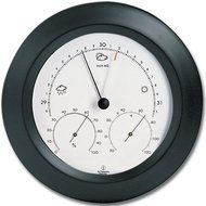 Weather Station - Aneroid Barometer - Analog Thermometer - Spiral Hygrometer - 8 in. Round Solid Beech Wood Frame... N5
