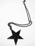 New Rhinestone Beauty Long Necklace Black Big Pentagram Star Pendant Fashion
