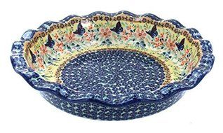 Polish Pottery Blue Butterfly Pie Dish