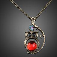 Chinatera Hot Fashion Vintage Ruby Jewelery Rhinestone Studded Owl Pattern Long Penda N2