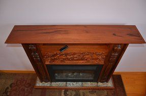 New Fireplace: Solid Wood Carved Mantel &amp; Electric Insert, Remote Control. N2