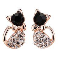 1 Pair Fashion Women Lady Elegant Cat Crystal Rhinestone Ear Stud Earrings NEW