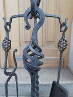 Wrought Iron Fireplace Tools Set Hand Forged Handmade 4 Pieces Stove Set N6