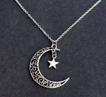 Charm Silver Plated Necklace Crescent Chain Star Choker Jewelry Moon Pendant N4