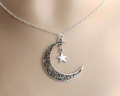 Charm Silver Plated Necklace Crescent Chain Star Choker Jewelry Moon Pendant N5