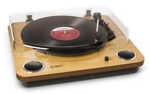ION Audio Max LP | 3-Speed Belt Drive Turntable with Built-In Speakers &amp; 1/8" Aux Input (Glossy Piano Black) N6