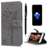 iPhone 7 Plus Case (5.5 inch) - Wallet Flip Folio Stand Case Embossed Flower Tree PU Leather Case Shockproof Soft... N39