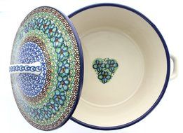 Polish Pottery Mardi Gras Round Baker with Lid
