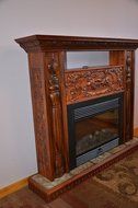 New Fireplace: Solid Wood Carved Mantel &amp; Electric Insert, Remote Control. N3