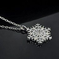 New Fashion Silver Frozen Snowflake Crystal Necklace Pendant Chain Xmas Gift N6