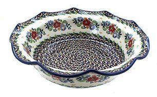Polish Pottery Red Sunset Large Scallop Bowl