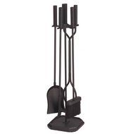 Contemporary 4 Piece Black Fireplace Tool Set by Minuteman