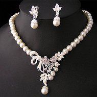 Crystal Pearl Silver Plated Necklace&amp;Earrings Wedding Party Bridal Jewelry Set N2