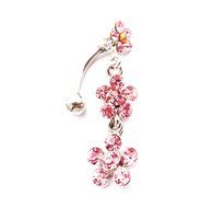 Dedegui 14g Three Pink Flowers Belly Button Navel Ring Body Piercing Jewelry