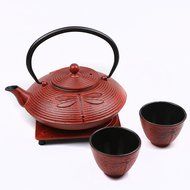 Cuisiland Dragonfly Cast Iron Teapot Set with 2 Cups 27oz Red N2