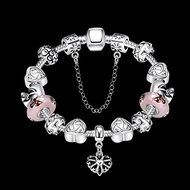 Women 925 Sterling Silver Plated Crystal Love Heart Flower Bracelet Jewelry