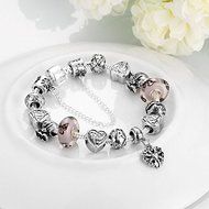 Women 925 Sterling Silver Plated Crystal Love Heart Flower Bracelet Jewelry N2