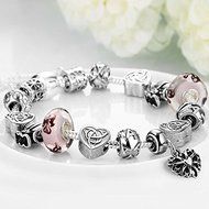 Women 925 Sterling Silver Plated Crystal Love Heart Flower Bracelet Jewelry N3