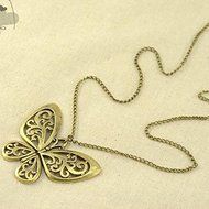 Women Fashion Retro Carved Butterfly Pendant Long Chain Sweater Necklace Hot N2