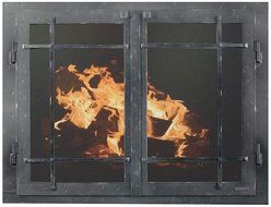 Ironhaus Iron Fireplace Glass Door with Gate Mesh with 2 1/2" Frame In Hammered Grained Pewter Finish, Mission...