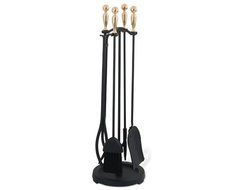 5 Pc Fireplace Toolset in Matte Black &amp; Polished Brass Finish