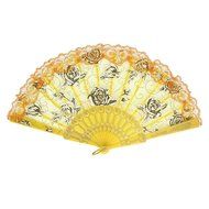 Fabric Spanish Style Rose Pattern Dance Party Folding Hand Fan Orange N2