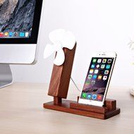 InaRock Wooden Desktop Cell Phone Holder Docking Stand and Mini USB Powered Table Desk Personal Fan with Fan Control... N8