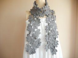 Grey Crochet Scarf -Long Crochet Scarf/woman Gift Scarf/winter Accessory-wool Scarf