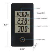 DYKIE Wireless Weather Station Black with Indoor Outdoor Temperature Digital Alarm Clock N5