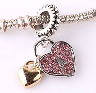 sterling 925 Silver Love CZ Charm Beads Pendant Fit Bracelet Necklace Chain A189