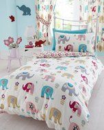 NELLIE JUMBO ELEPHANT FLOWERS GIRLS LUXURY LINED CURTAINS SET 66" X 72" 183cm N2