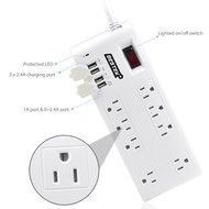BESTEK 8-Outlet Surge Protector Power Strip 6-Foot Cord with 5.2A 4-Port USB Ports, ETL Listed N2