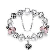 Women 925 Sterling Silver Plated Crystal Love Heart Flower Bracelet Jewelry N4