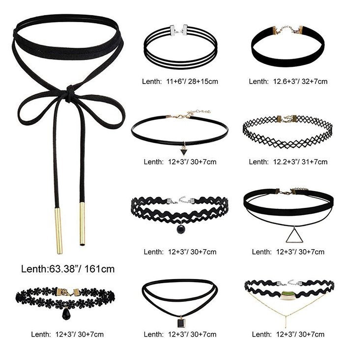 Coosmile 2016 New 10 Pieces Choker Necklace for Women Girls, Black Classic Velvet Stretch Gothic Tattoo Lace N3