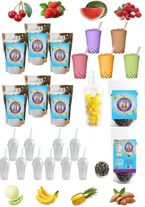 The ULTIMATE DIY Boba / Bubble Tea Kit, 60+ Drinks, 6 Flavors, Boba Pearls, Cups, Straws and Shaker (CLASSIC) N5