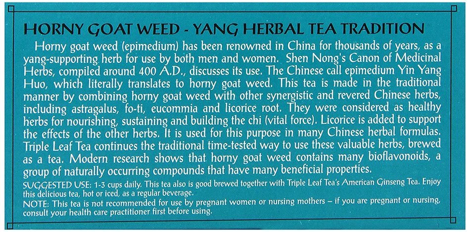 Triple Leaf Tea, Horny Goat Weed, 20 Teabags (Pack of 6) N6