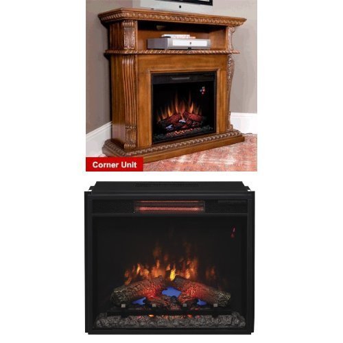 Complete Set Corinth Media Mantel in Premium Walnut with 23" Infrared Spectrafire Plus Insert with Safer Plug