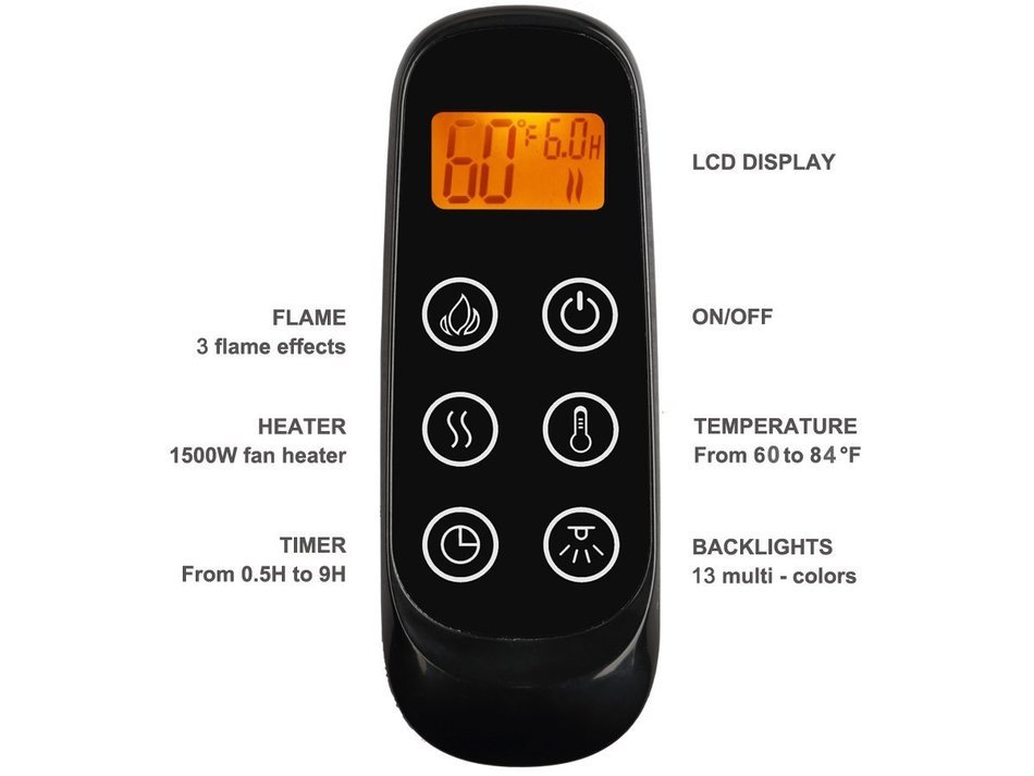 PuraFlame 47" Rossano, Wall Mounted, Flat Panel Electric Fireplace Heater with Remote, 1500W, Black N2