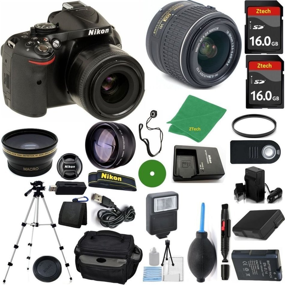 Nikon D5200 DSLR - International Version (No Warranty), 18-55mm f/3.5-5.6 DX VR, 2pcs 16GB Memory, Camera Case...