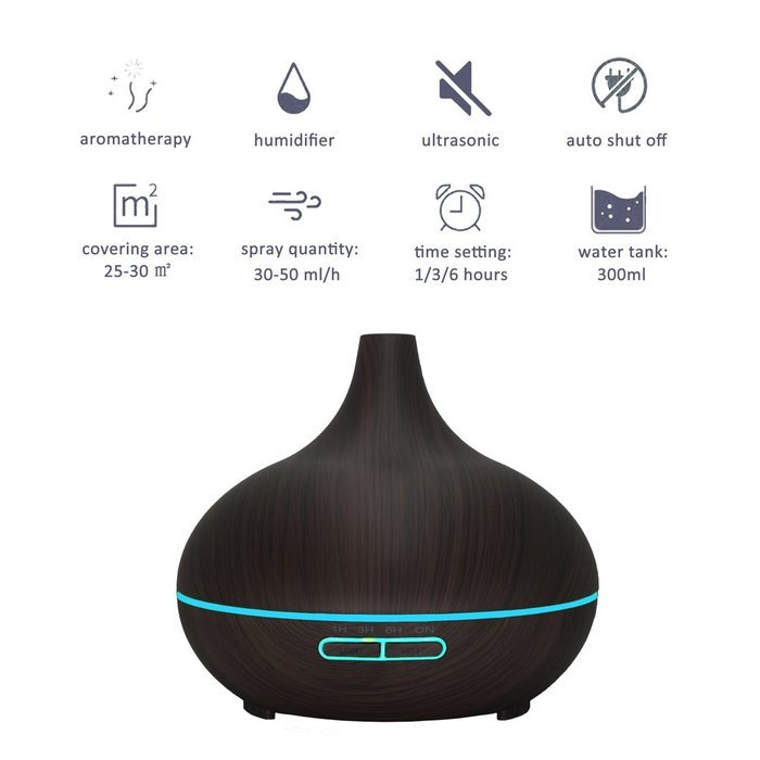 Essential Oil Diffuser 300ml Cool Mist Humidifier Ultrasonic Aroma with Multi-Color Light, Auto Shut-Off and Adjustable... N4
