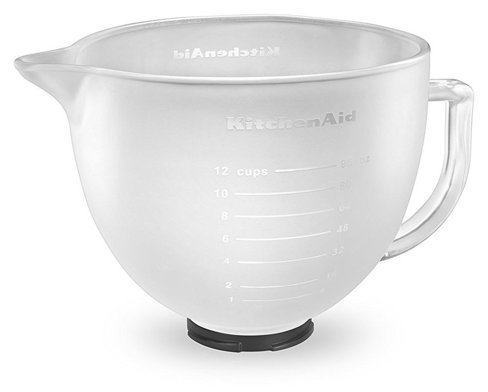 KitchenAid K5GBF Tilt-Head Frosted Glass Bowl with Measurement Markings and Lid, 5-Quart