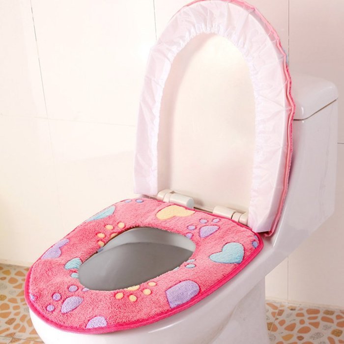 Yaheeda Toilet Seat Cover,Lovely Feet Design Coral Fleece Closestool Bathroom Warmer Pads Set,Coffee N6