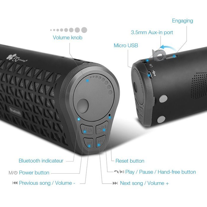 EC Technology 6W Bluetooth Speaker, up to 10 Hours Playtime for Smartphones, PC - Black N3