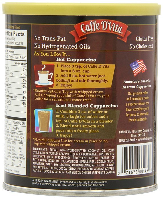 Caffe D'Vita Amaretto Instant Cappuccino, 16-Ounce Canisters (Pack of 6) N66