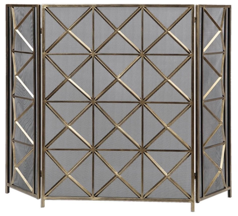 49" Decorative Silver Champagne Hand Forged Geometric Fireplace Screen