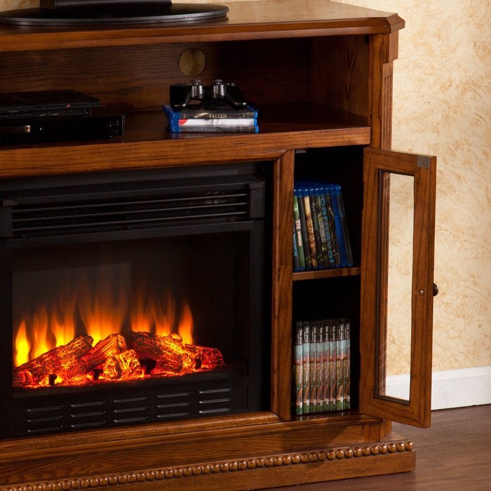 Brown Oak Finish Wildon Home Remote Control Delaney Infrared Electric Fireplace Media Console For TV's Up To 45" N2