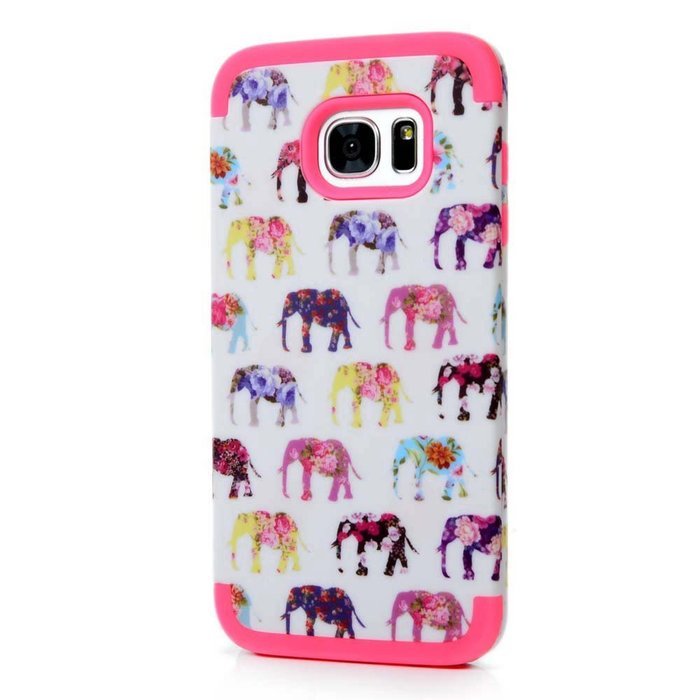 Badalink Galaxy S7 Edge Case Soft TPU Shockproof Rubber Skin Gel Inner Case + Full Edge Easy Grip Cute Elephants... N19