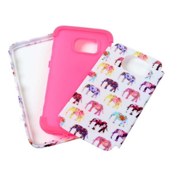 Badalink Galaxy S7 Edge Case Soft TPU Shockproof Rubber Skin Gel Inner Case + Full Edge Easy Grip Cute Elephants... N20