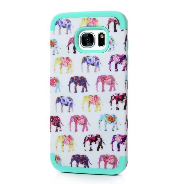 Badalink Galaxy S7 Edge Case Soft TPU Shockproof Rubber Skin Gel Inner Case + Full Edge Easy Grip Cute Elephants... N21